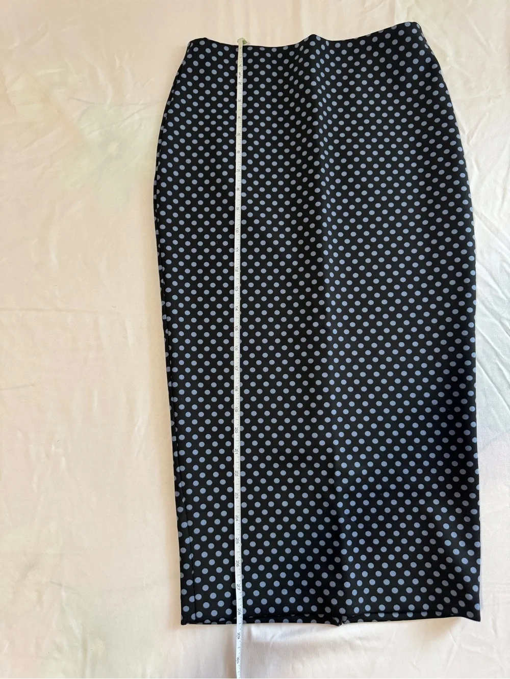 F&F Black Stretchy Midi Pencil Skirt with Light Blue Polka Dots Size S